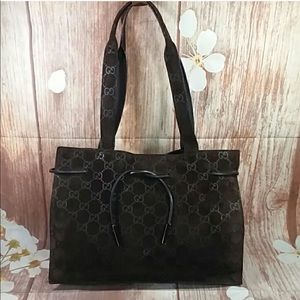 Gucci vintage GG Monogram Brown Suede Bag